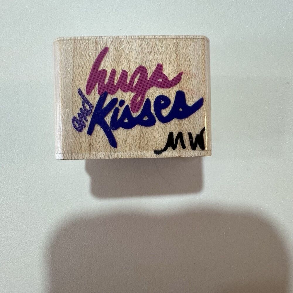 Wood Block Rubber Stamp Hugs and Kisses z-207-b Vintage 1991 Posh Impressions